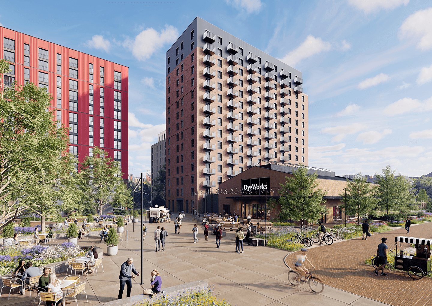CGI image of the public DyeWorks space